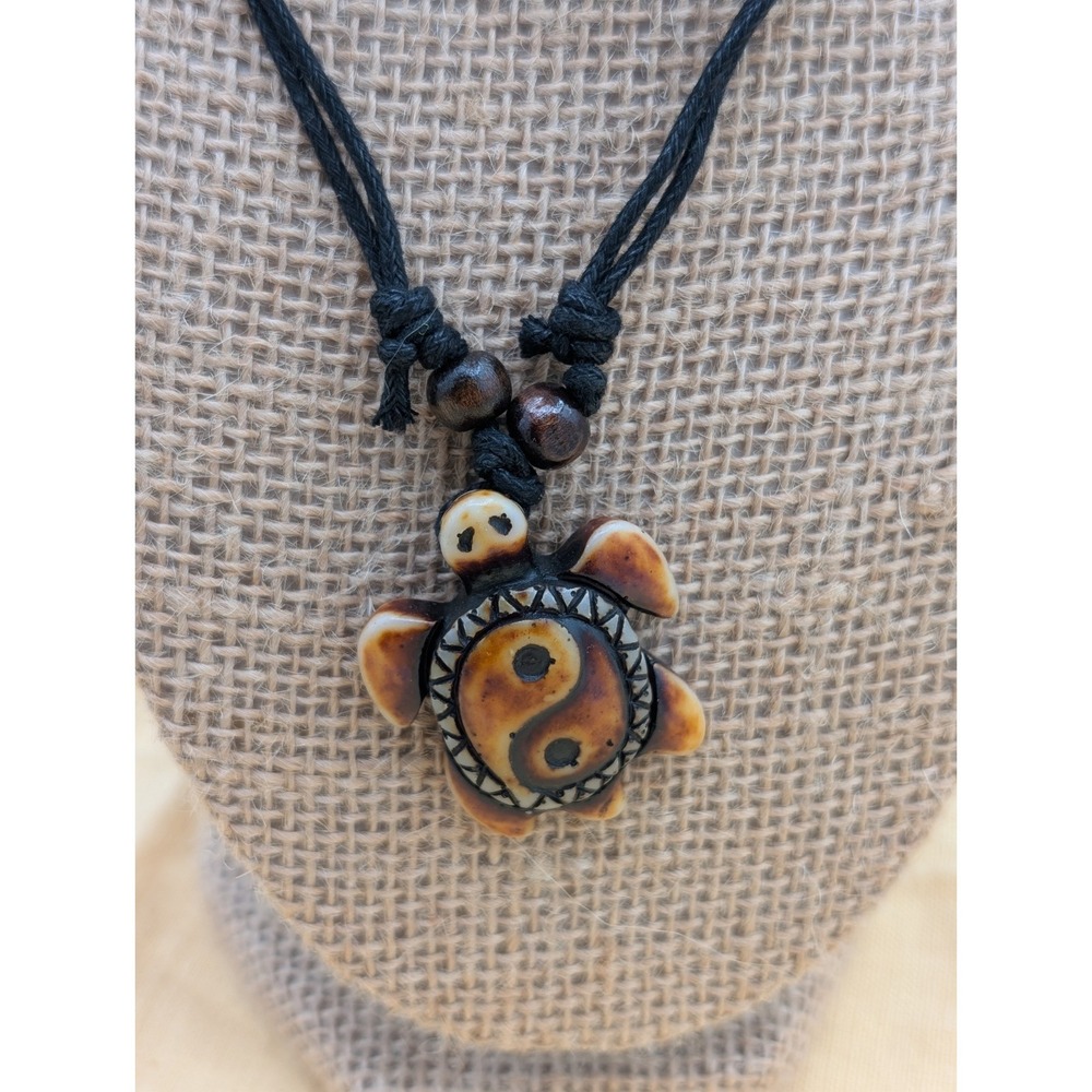 Boho Sea Turtle Pendant Necklace Adjustable Cord Beach Coastal Tribal Hippie...